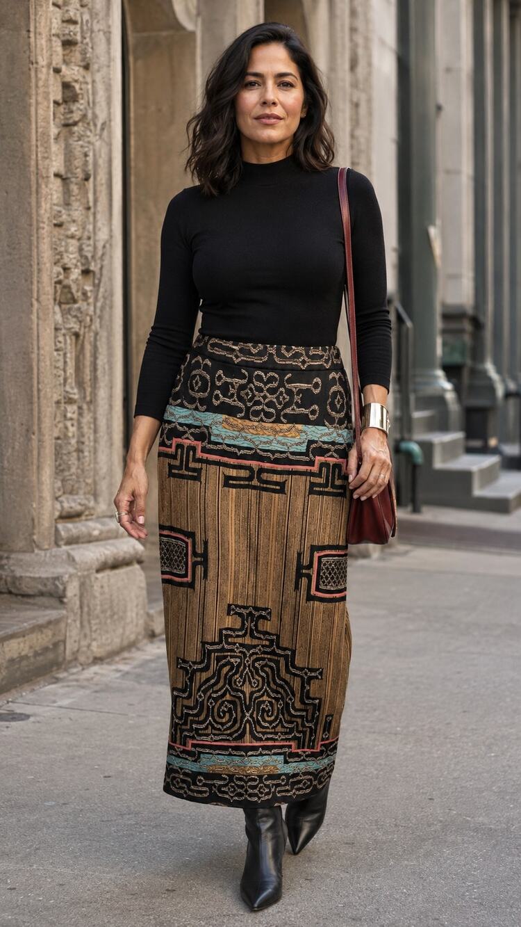 Peruvian Connection Pima Cotton Textured Jacquard Maxi Skirt L
